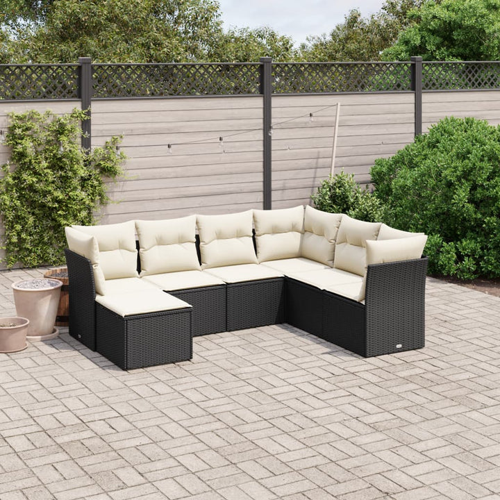 sofasæt til haven 7 dele med hynder polyrattan sort