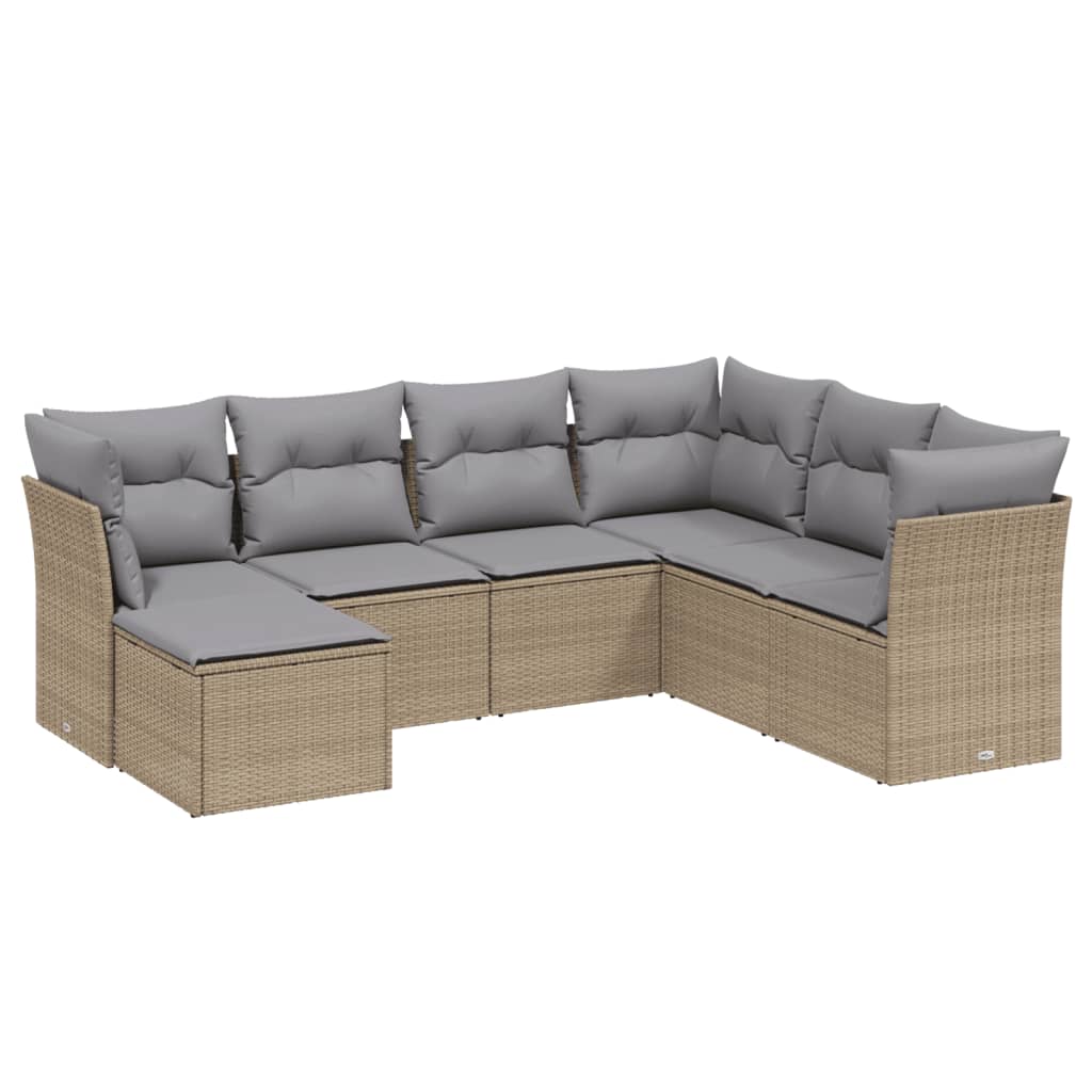 havesofasæt 7 dele med hynder polyrattan beige