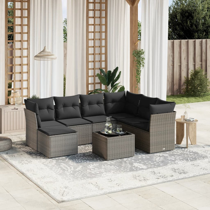 sofasæt til haven 8 dele med hynder polyrattan grå