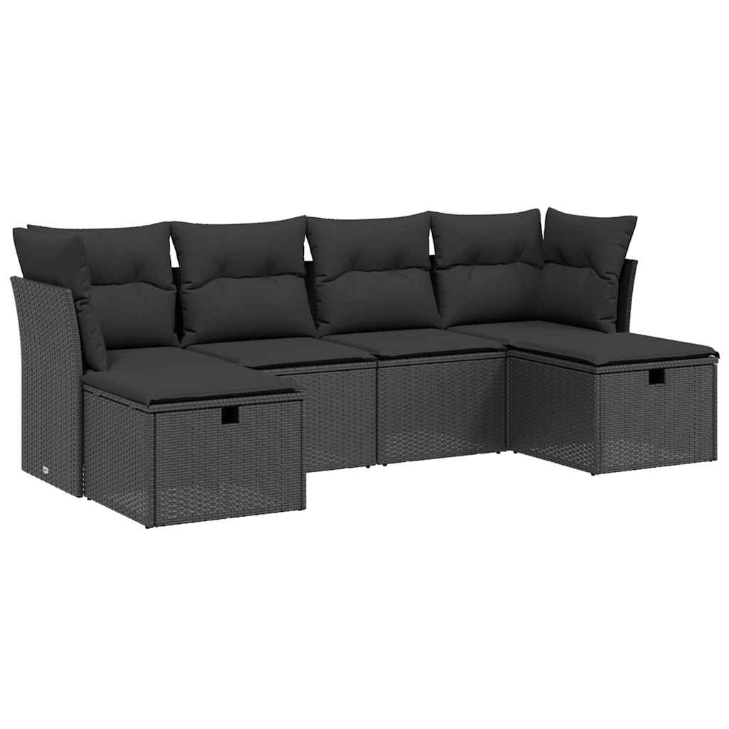 sofasæt til haven 6 dele med hynder polyrattan sort