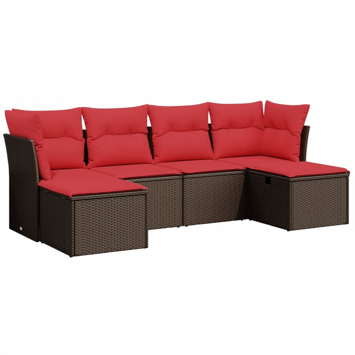 sofasæt til haven 6 dele med hynder polyrattan brun