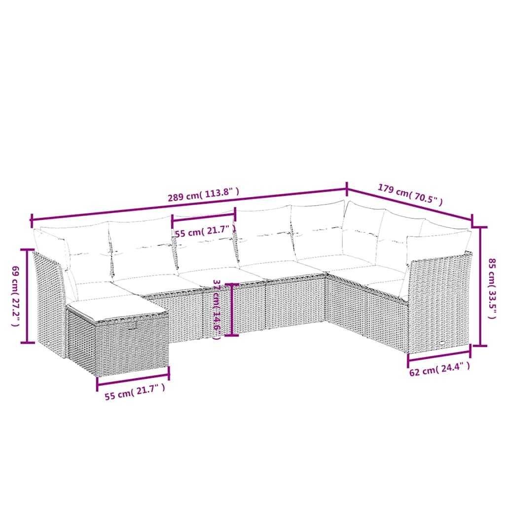 sofasæt til haven 8 dele med hynder polyrattan sort
