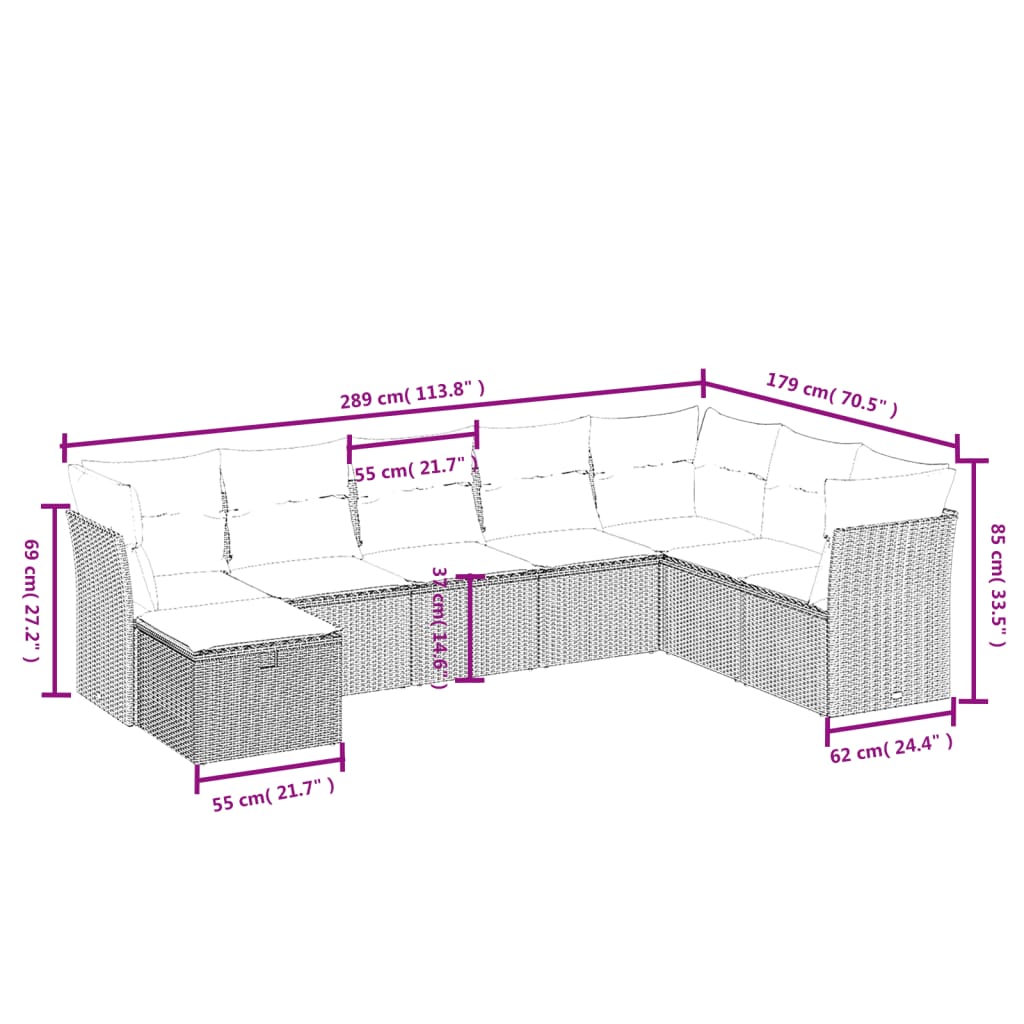 sofasæt til haven 8 dele med hynder polyrattan sort