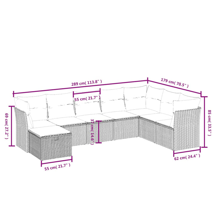 sofasæt til haven 8 dele med hynder polyrattan sort
