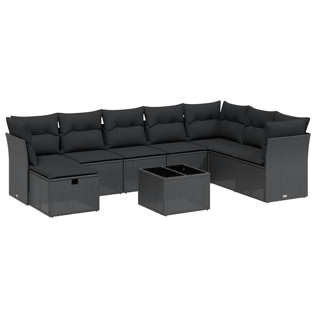 sofasæt til haven 9 dele med hynder polyrattan sort