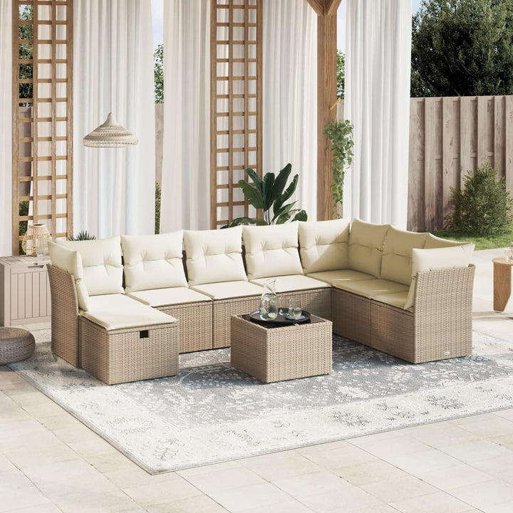 sofasæt til haven 9 dele med hynder polyrattan beige