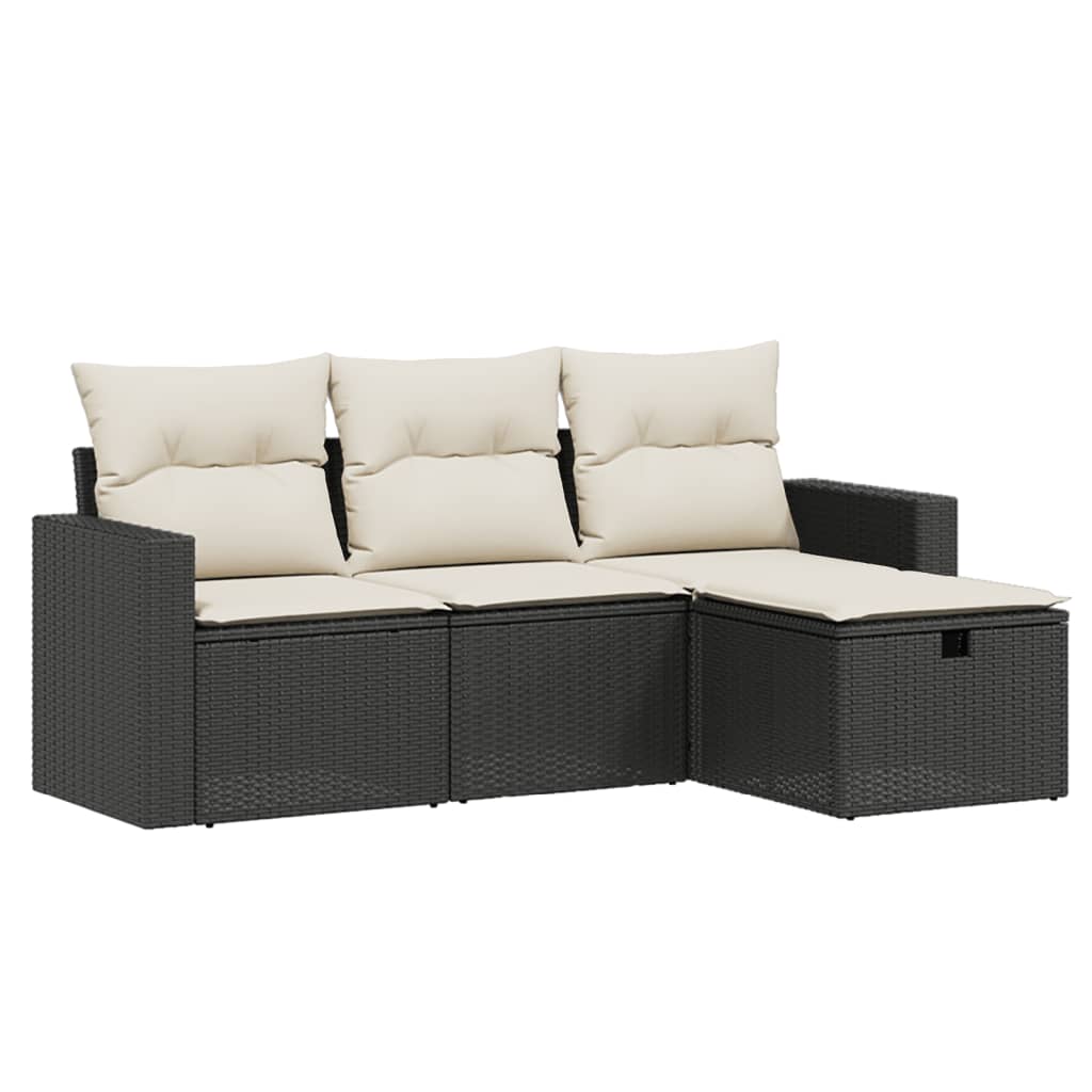 sofasæt til haven 4 dele med hynder polyrattan sort