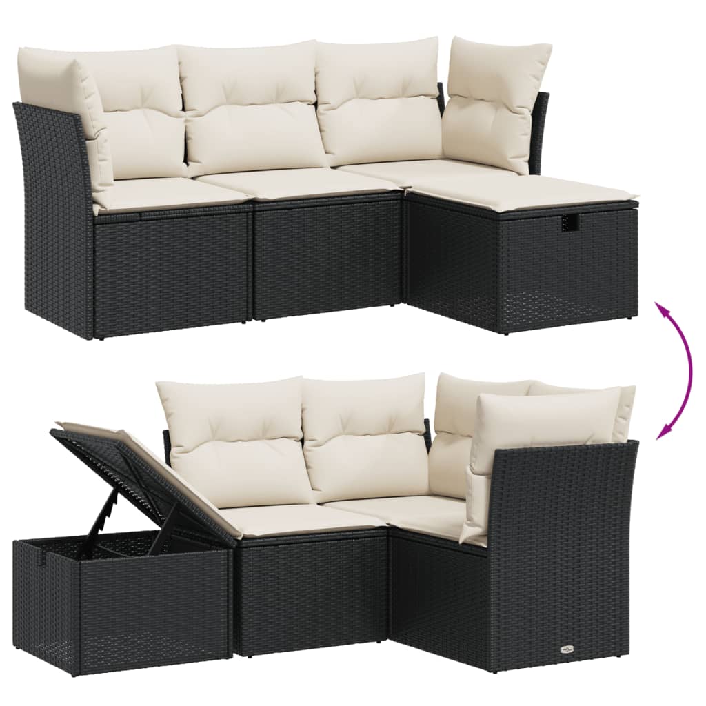 sofasæt til haven 4 dele med hynder polyrattan sort