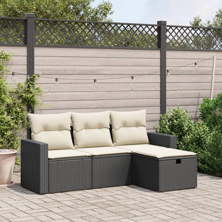 sofasæt til haven 4 dele med hynder polyrattan sort