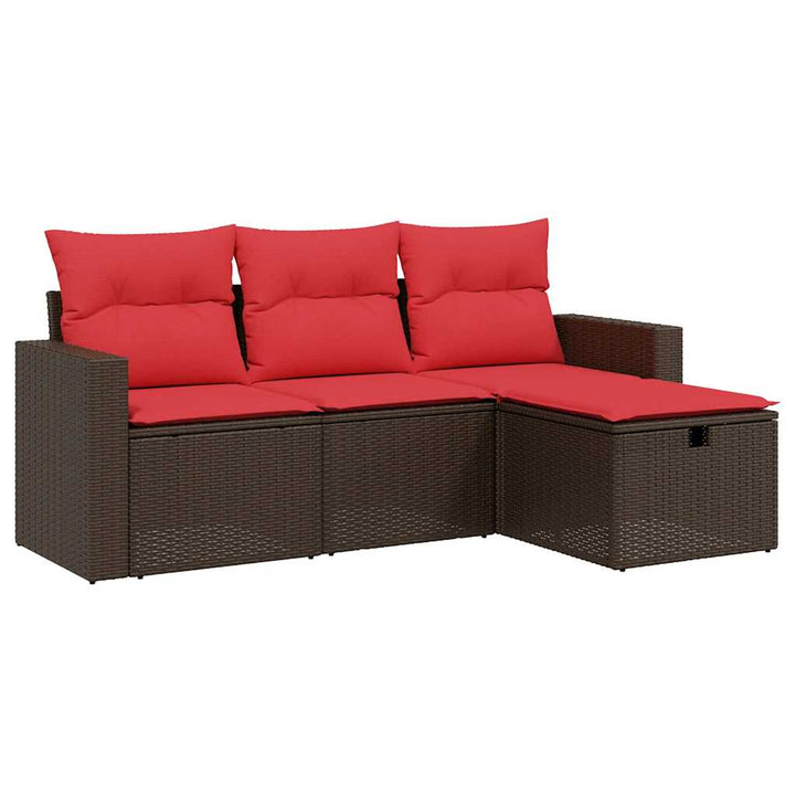 havesofasæt med 4 dele og hynder brun polyrattan