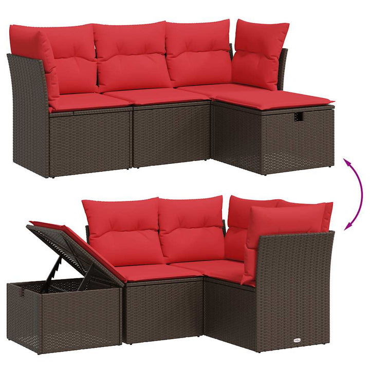 havesofasæt med 4 dele og hynder brun polyrattan
