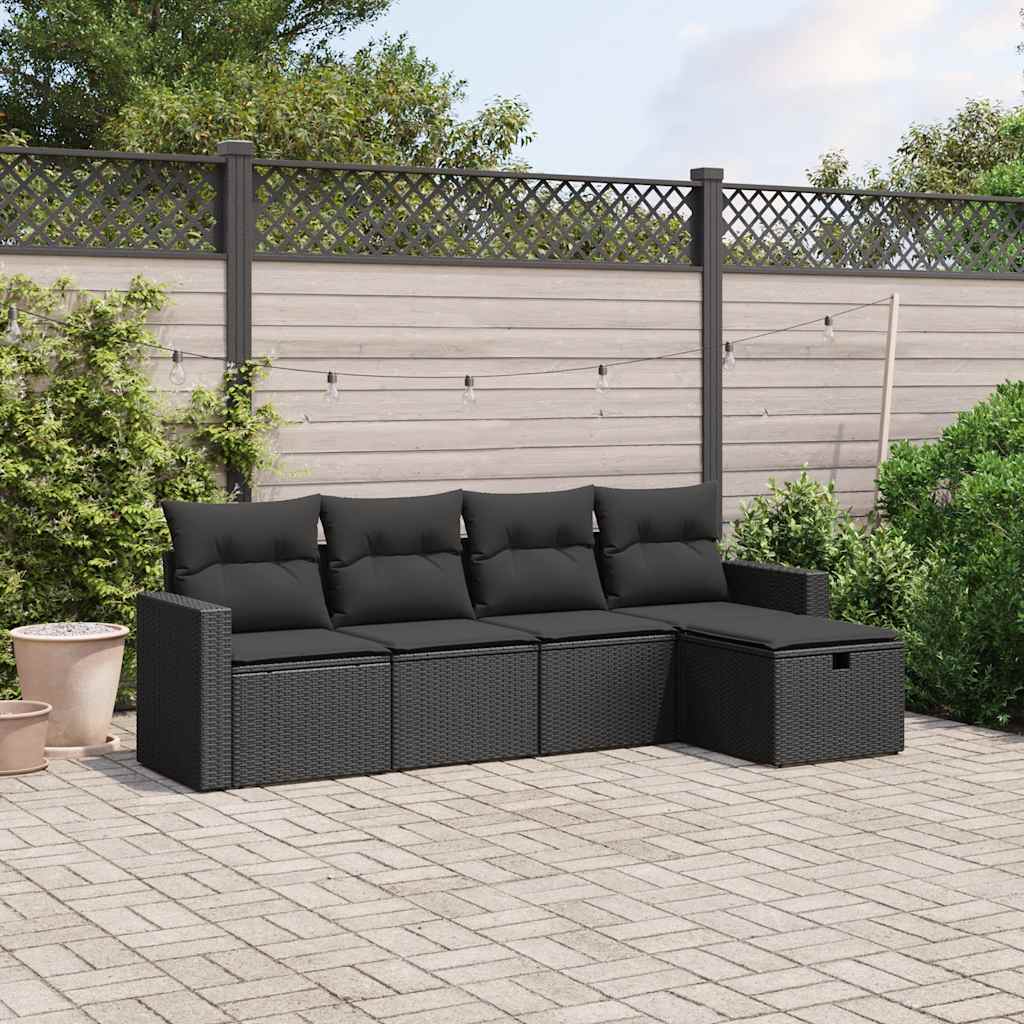 sofasæt til haven 5 dele med hynder polyrattan sort