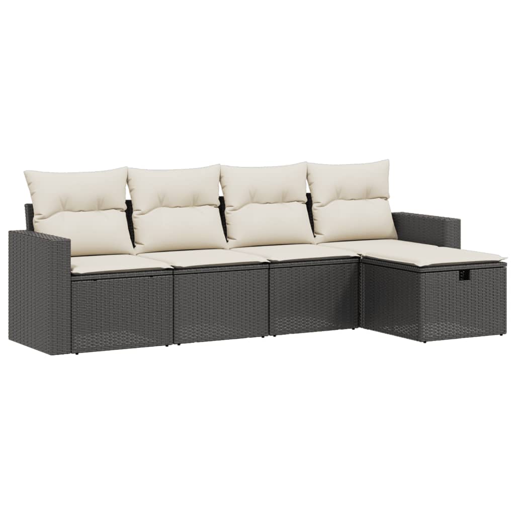 sofasæt til haven 5 dele med hynder polyrattan sort