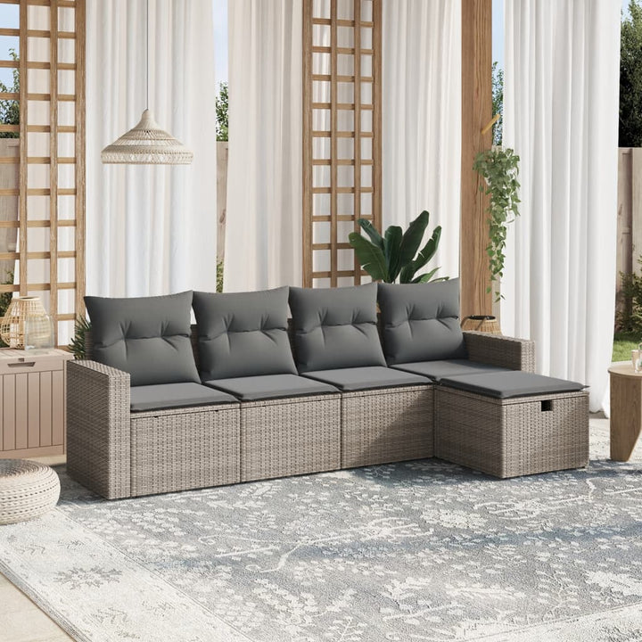 sofasæt 5 dele med hynder polyrattan grå