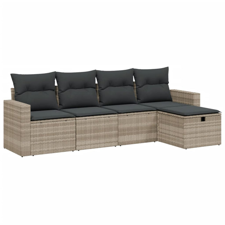sofasæt 5 dele med hynder polyrattan lysegrå
