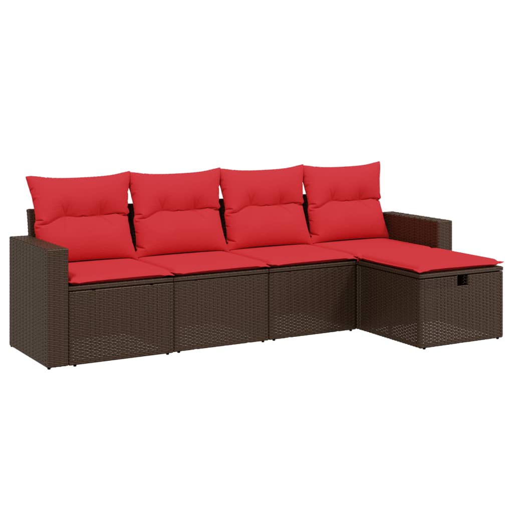 havesofasæt med 5 dele og hynder brun polyrattan