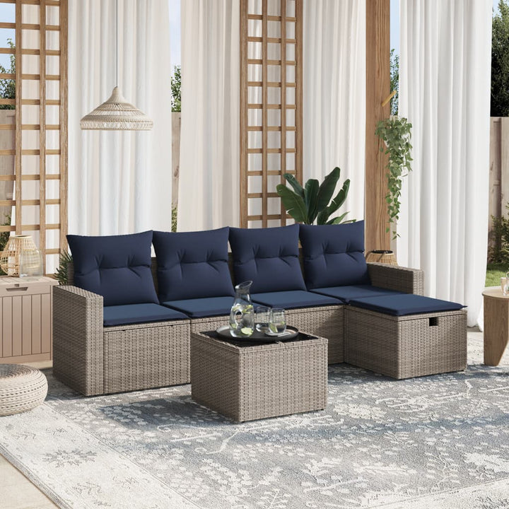 sofaesæt til haven 6 dele med hynder polyrattan grå