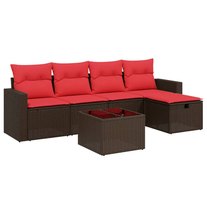 havesofasæt med 6 hynder brun polyrattan