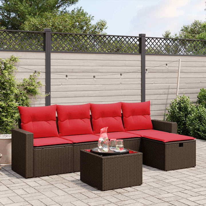 havesofasæt med 6 hynder brun polyrattan