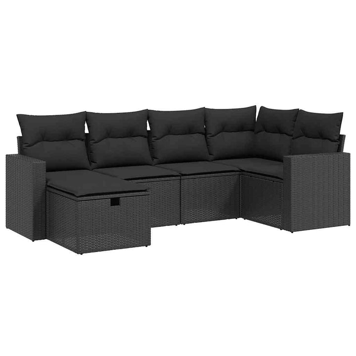sofasæt til haven 6 dele med hynder polyrattan sort