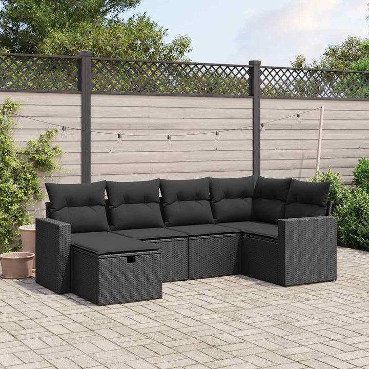 sofasæt til haven 6 dele med hynder polyrattan sort