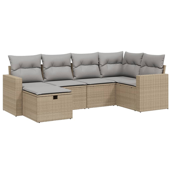 havesofasæt 6 dele med hynder polyrattan beige