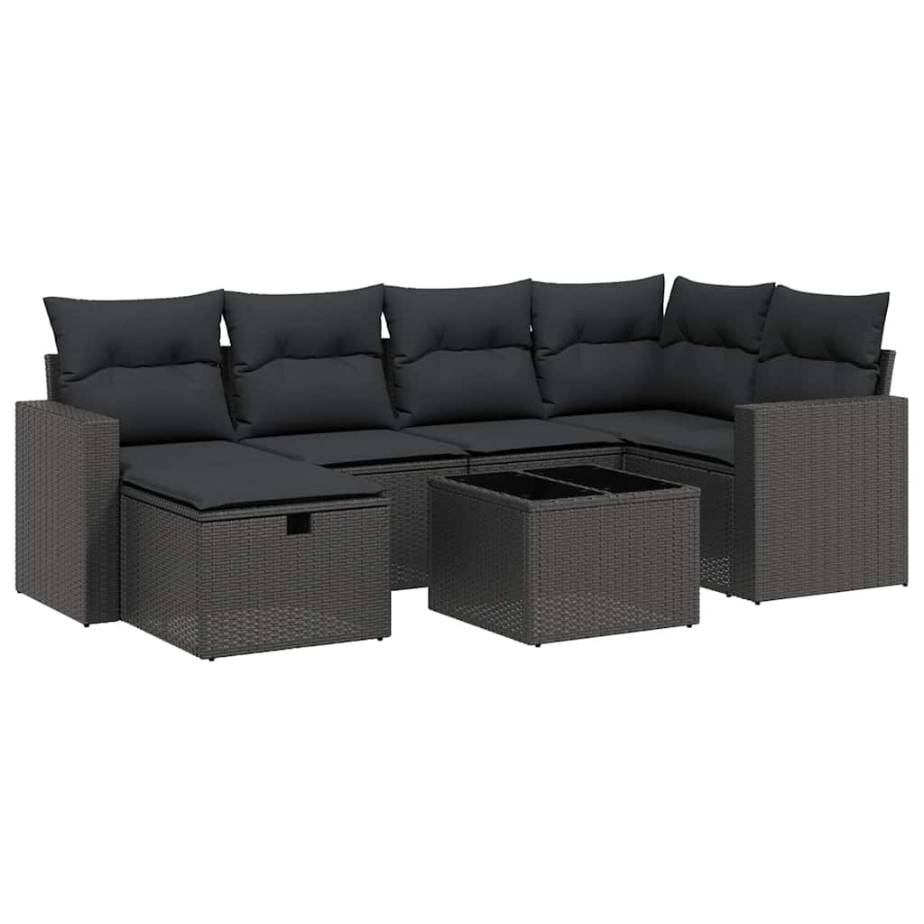 sofasæt til haven 7 dele med hynder polyrattan sort