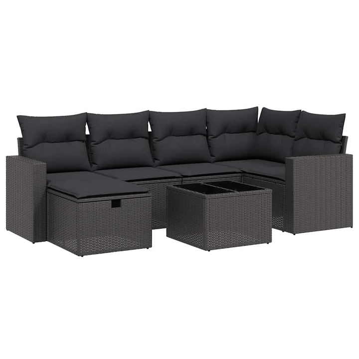 sofasæt til haven 7 dele med hynder polyrattan sort