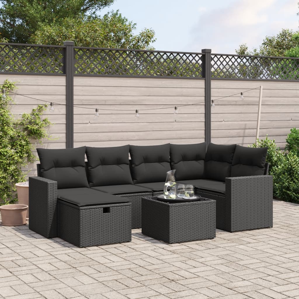 sofasæt til haven 7 dele med hynder polyrattan sort