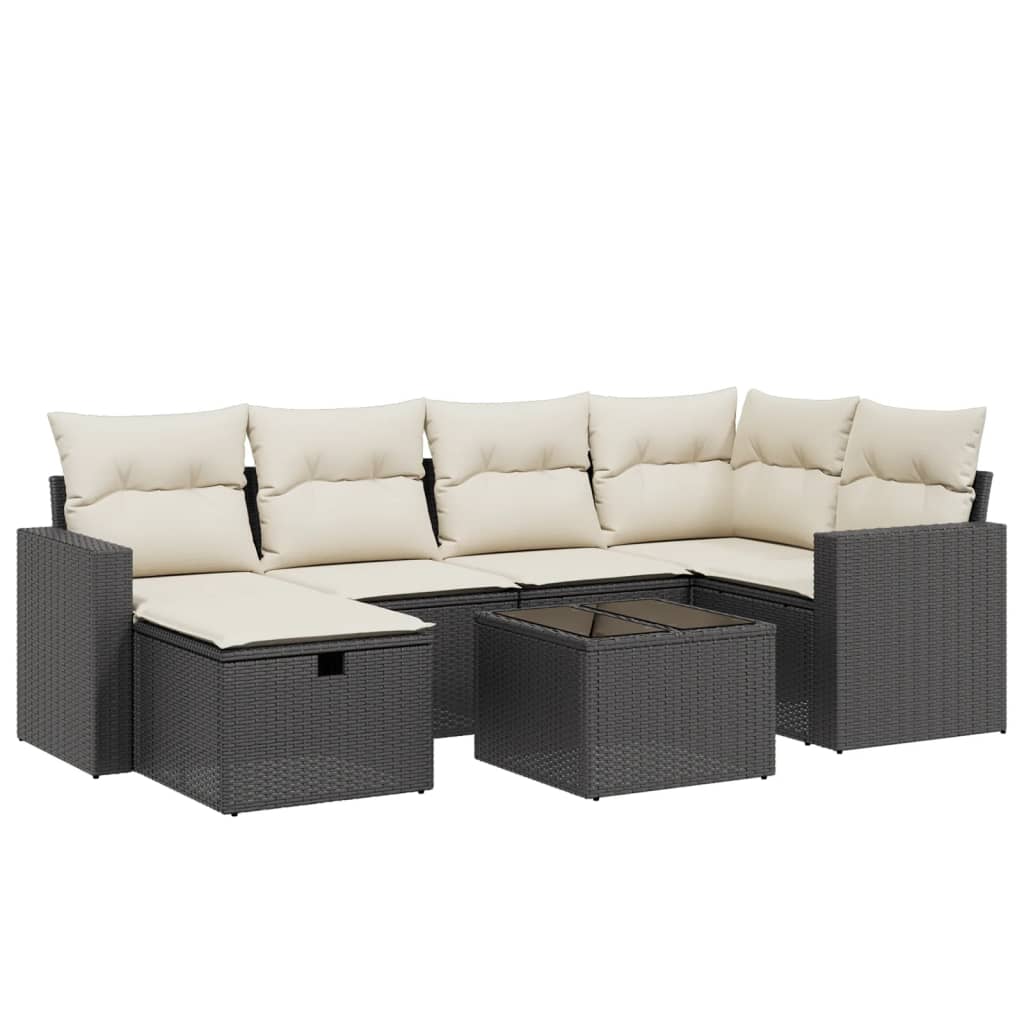 sofasæt til haven 7 dele med hynder polyrattan sort