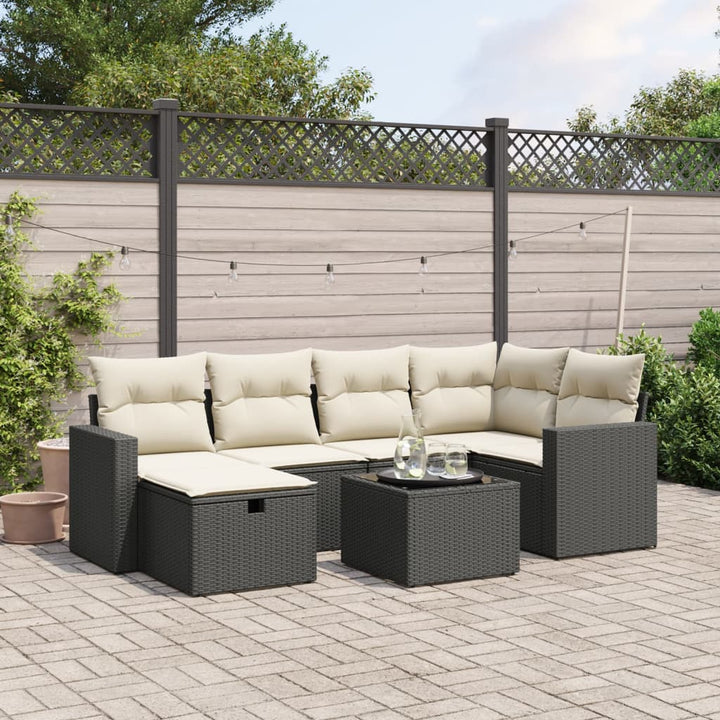 sofasæt til haven 7 dele med hynder polyrattan sort