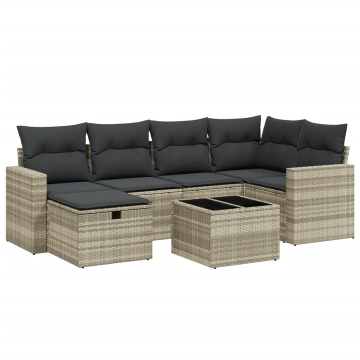 sofasæt til haven 7 dele med hynder polyrattan lysegrå