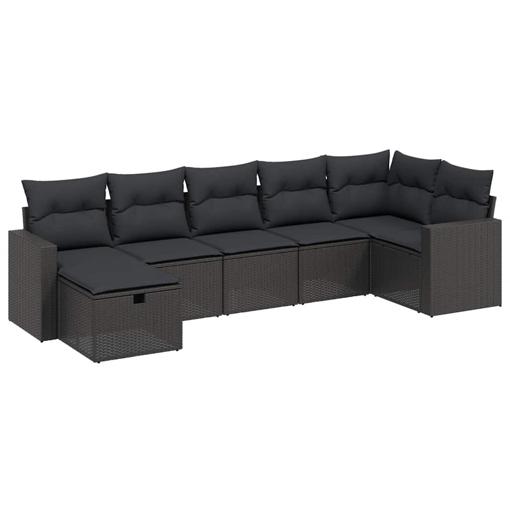 sofasæt til haven 7 dele med hynder polyrattan sort