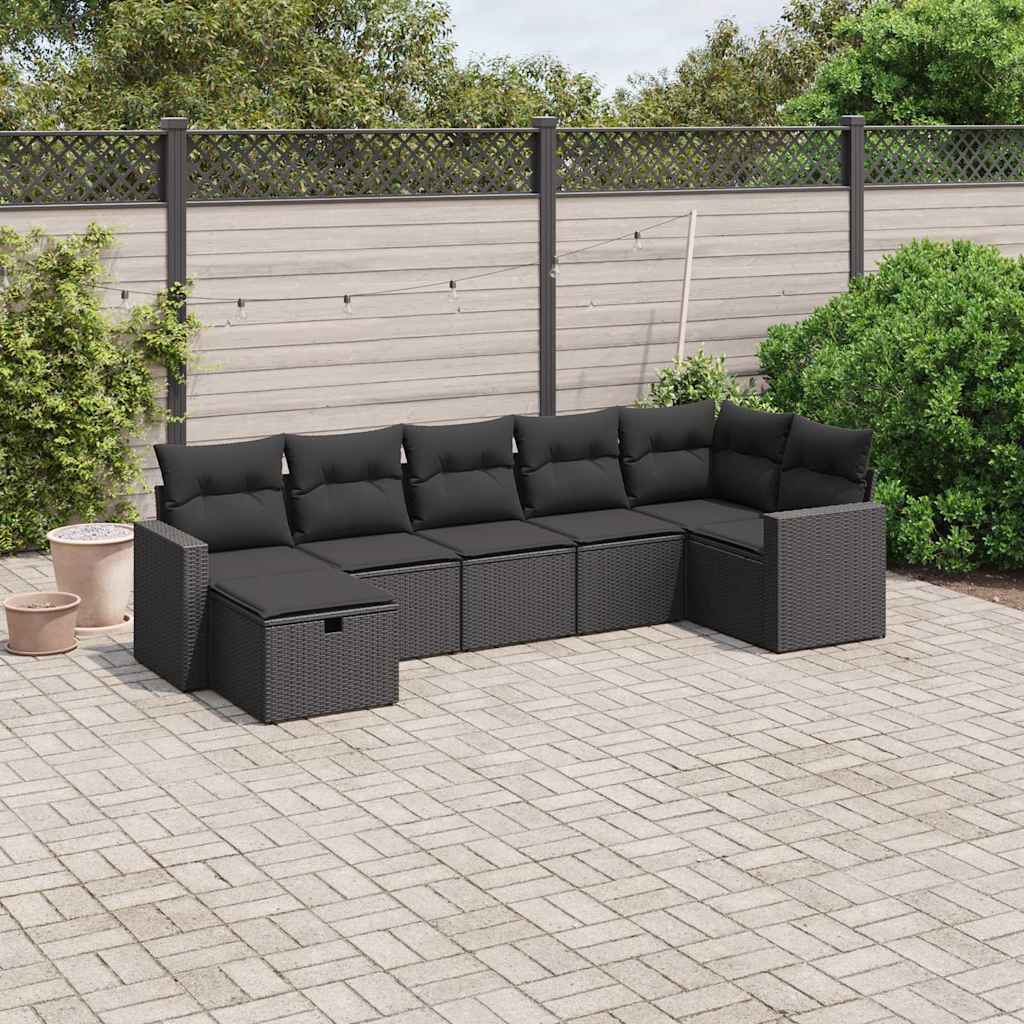 sofasæt til haven 7 dele med hynder polyrattan sort