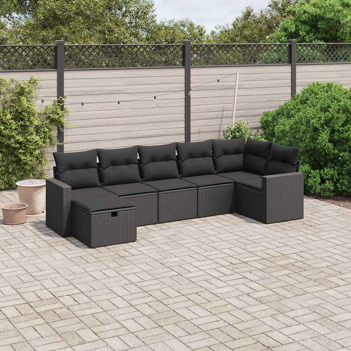 sofasæt til haven 7 dele med hynder polyrattan sort