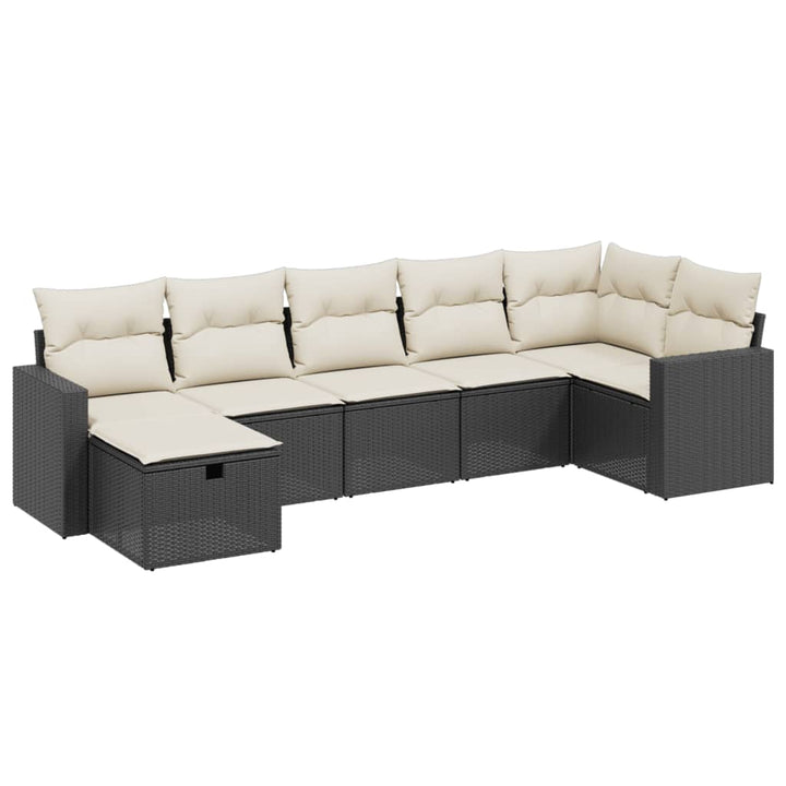sofasæt til haven 7 dele med hynder polyrattan sort
