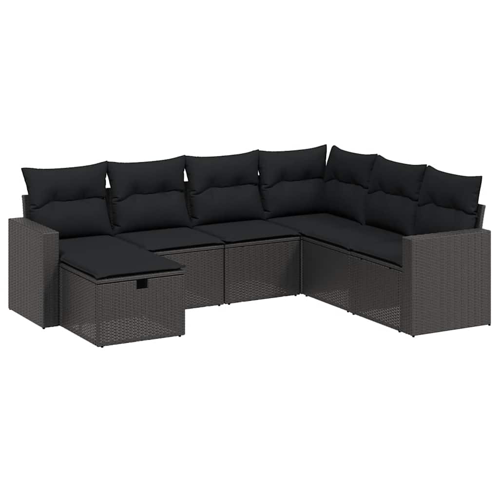 sofasæt til haven 7 dele med hynder polyrattan sort