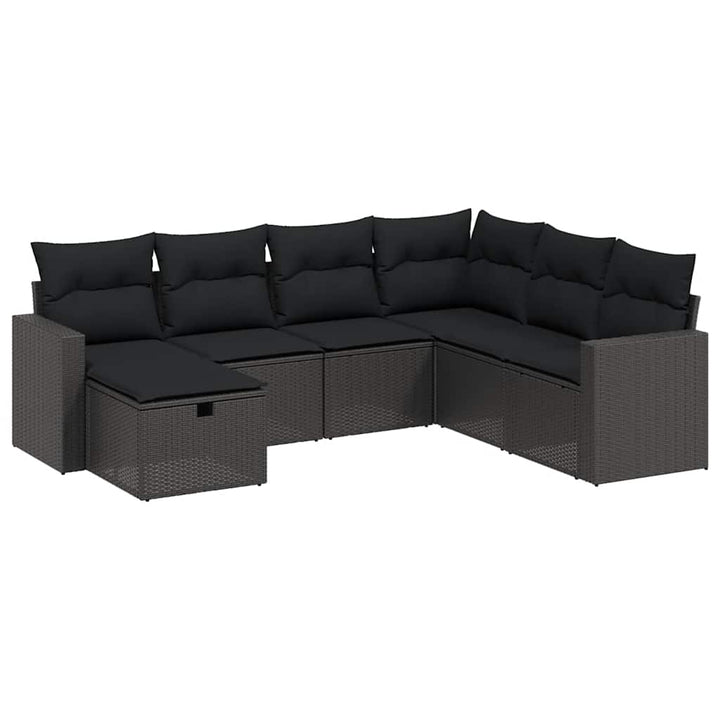 sofasæt til haven 7 dele med hynder polyrattan sort