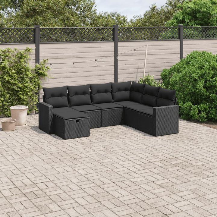 sofasæt til haven 7 dele med hynder polyrattan sort