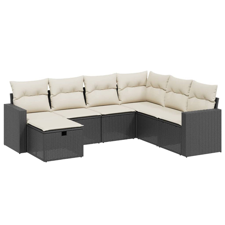 sofasæt til haven 7 dele med hynder polyrattan sort