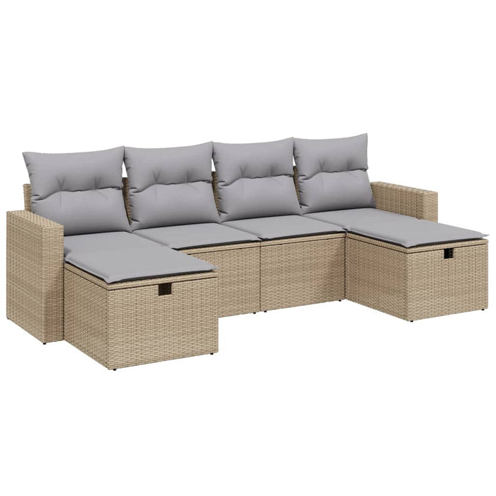 havesofasæt 6 dele med hynder polyrattan beige