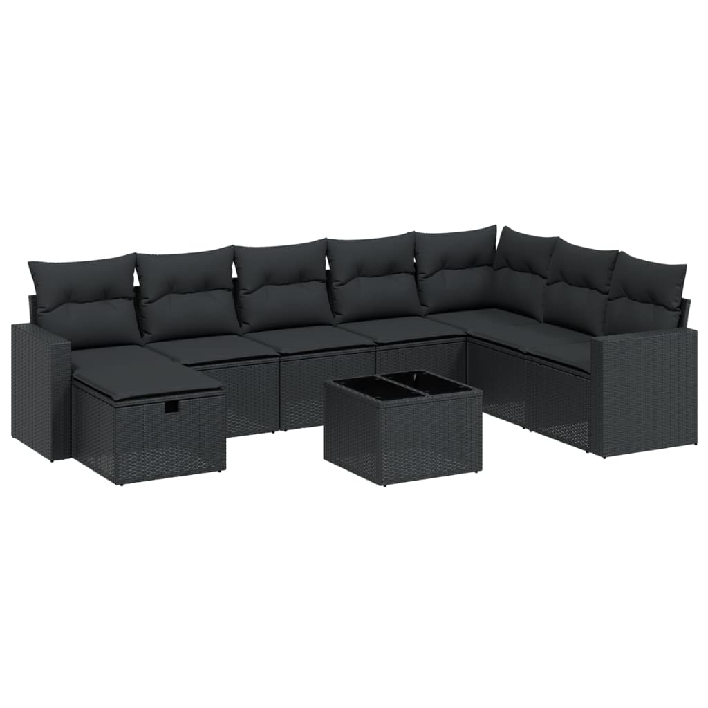 sofasæt til haven 9 dele med hynder polyrattan sort