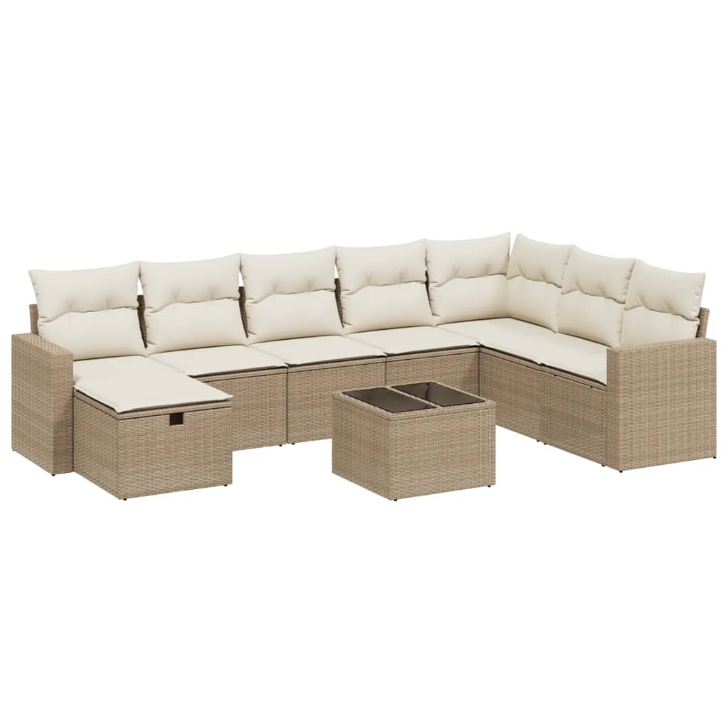 sofasæt til haven 9 dele med hynder polyrattan beige