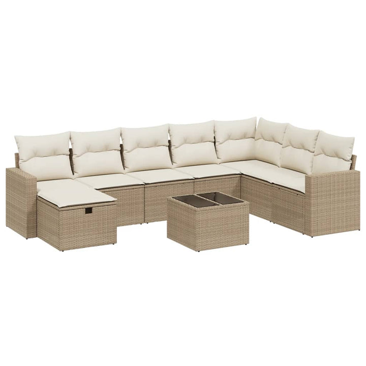 sofasæt til haven 9 dele med hynder polyrattan beige