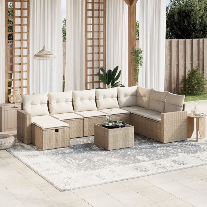 sofasæt til haven 9 dele med hynder polyrattan beige