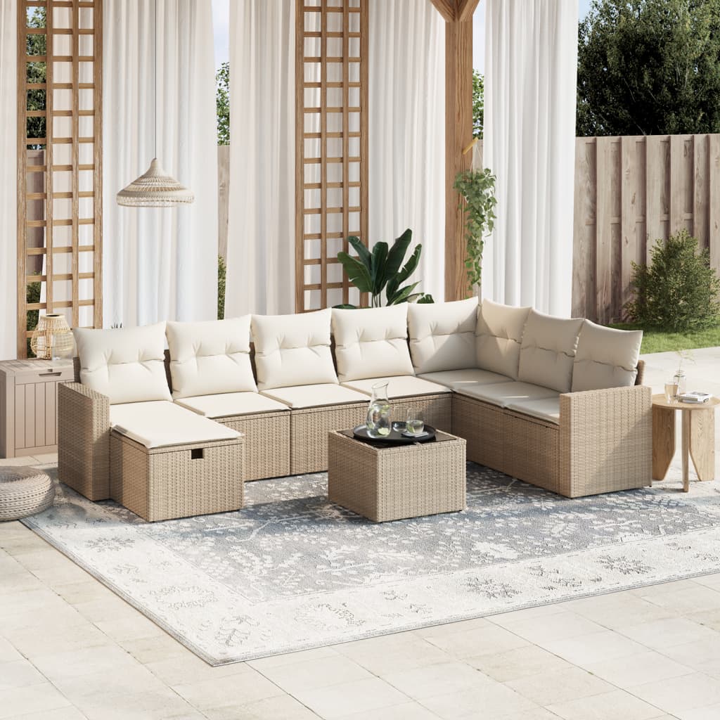 sofasæt til haven 9 dele med hynder polyrattan beige