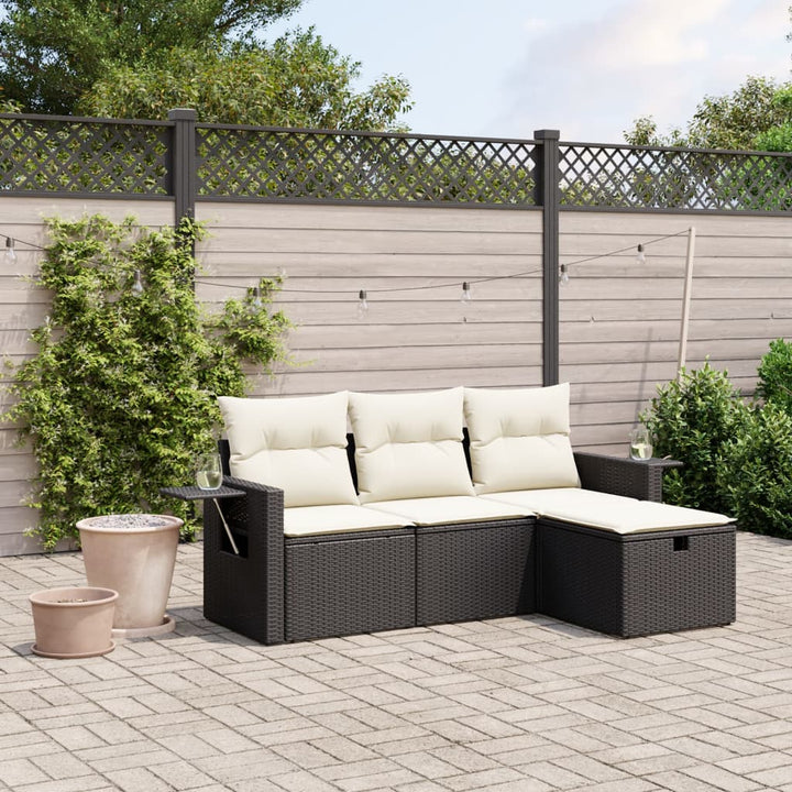 sofasæt til haven 4 dele med hynder polyrattan sort