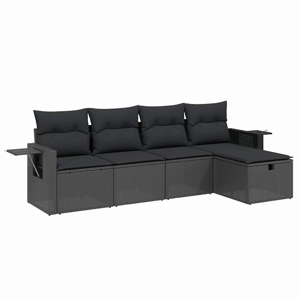 sofasæt til haven 5 dele med hynder polyrattan sort