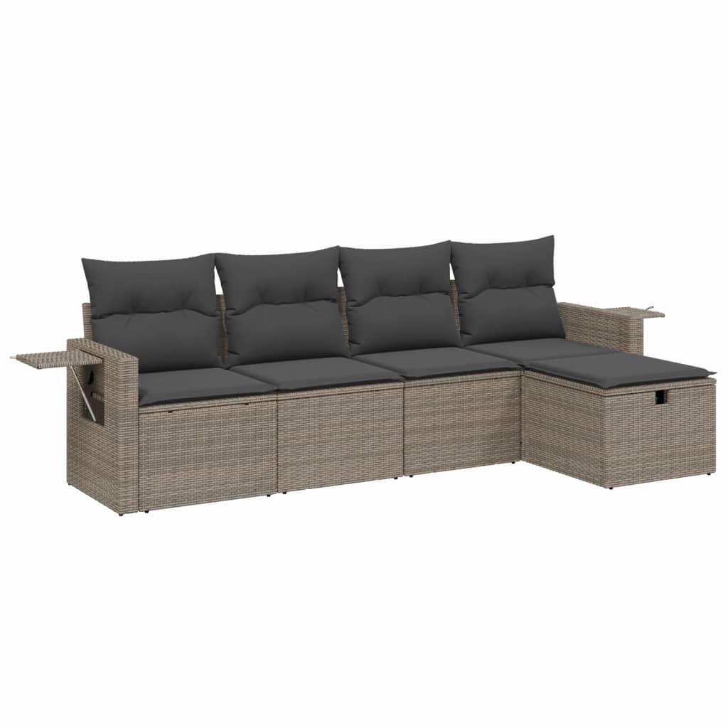 sofasæt 5 dele med hynder polyrattan grå