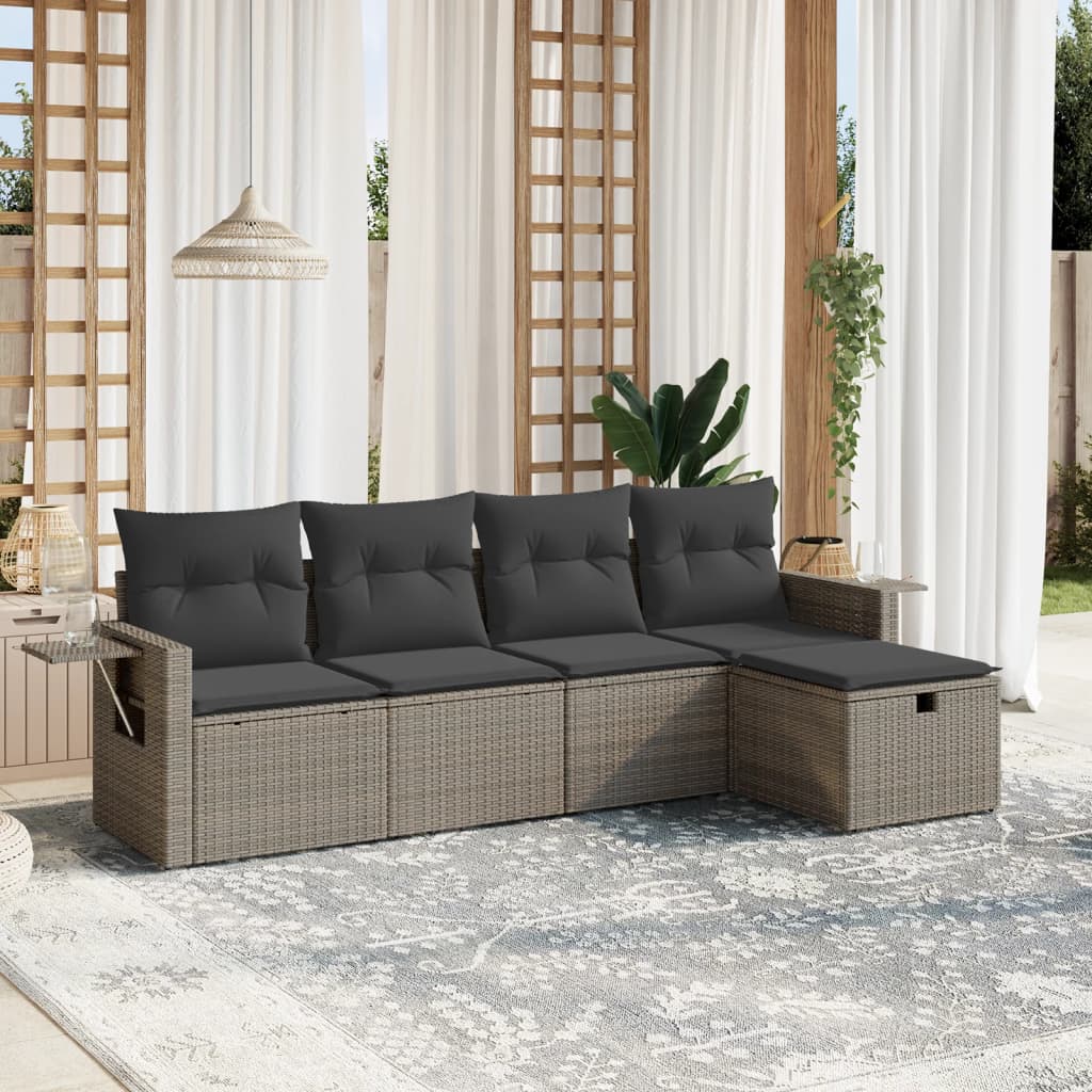 sofasæt 5 dele med hynder polyrattan grå